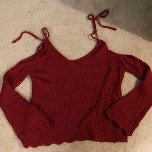 Red knit sweater tie straps at top